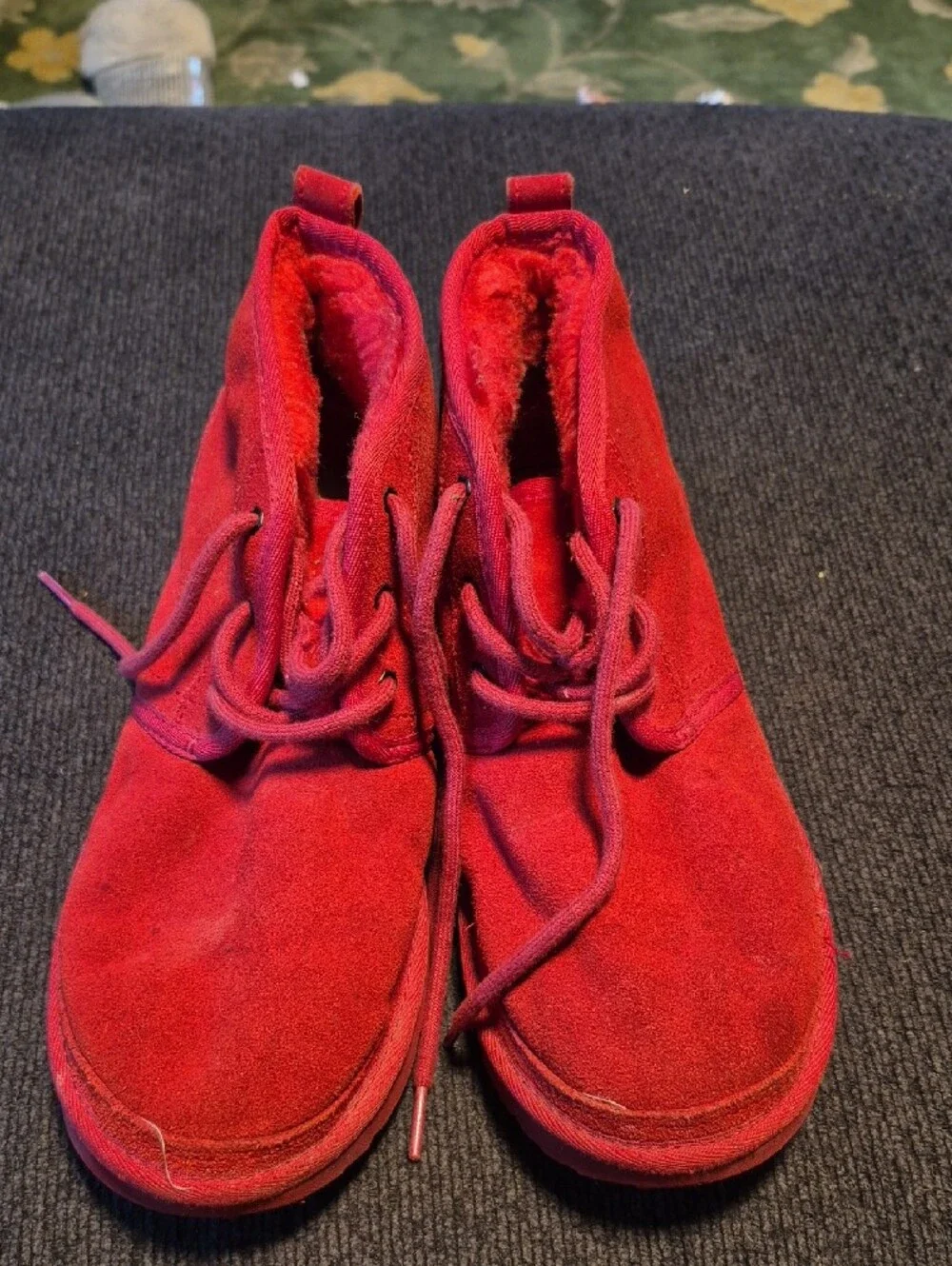 UGG Kids Red Suede Lace-Up Ankle Boots